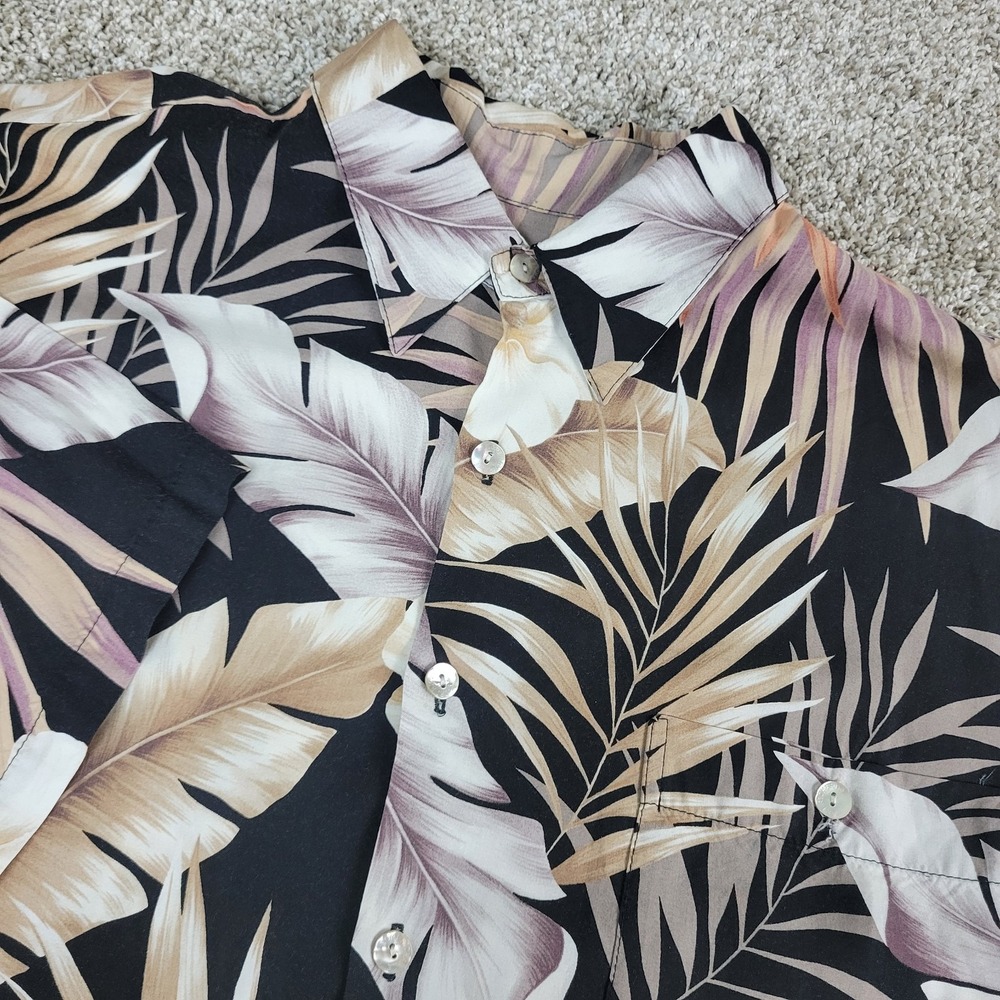 Tori Richard Mens Large Black AOP Floral Hawaiian Short Sleeve 100% Viscose